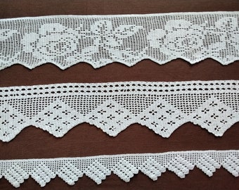 Crochet lace white 3 pcs. handmade vintage