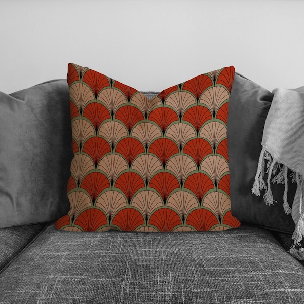 Art Deco Throw Pillow Cover, Geometric Accent Throw Pillow Case, Decorative Square Pillow, Art Deco Scales Pattern
