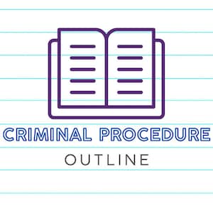 May include: A purple outline of an open book with the text "CRIMINAL PROCEDURE OUTLINE" below it. The image is on a white background with blue lines.