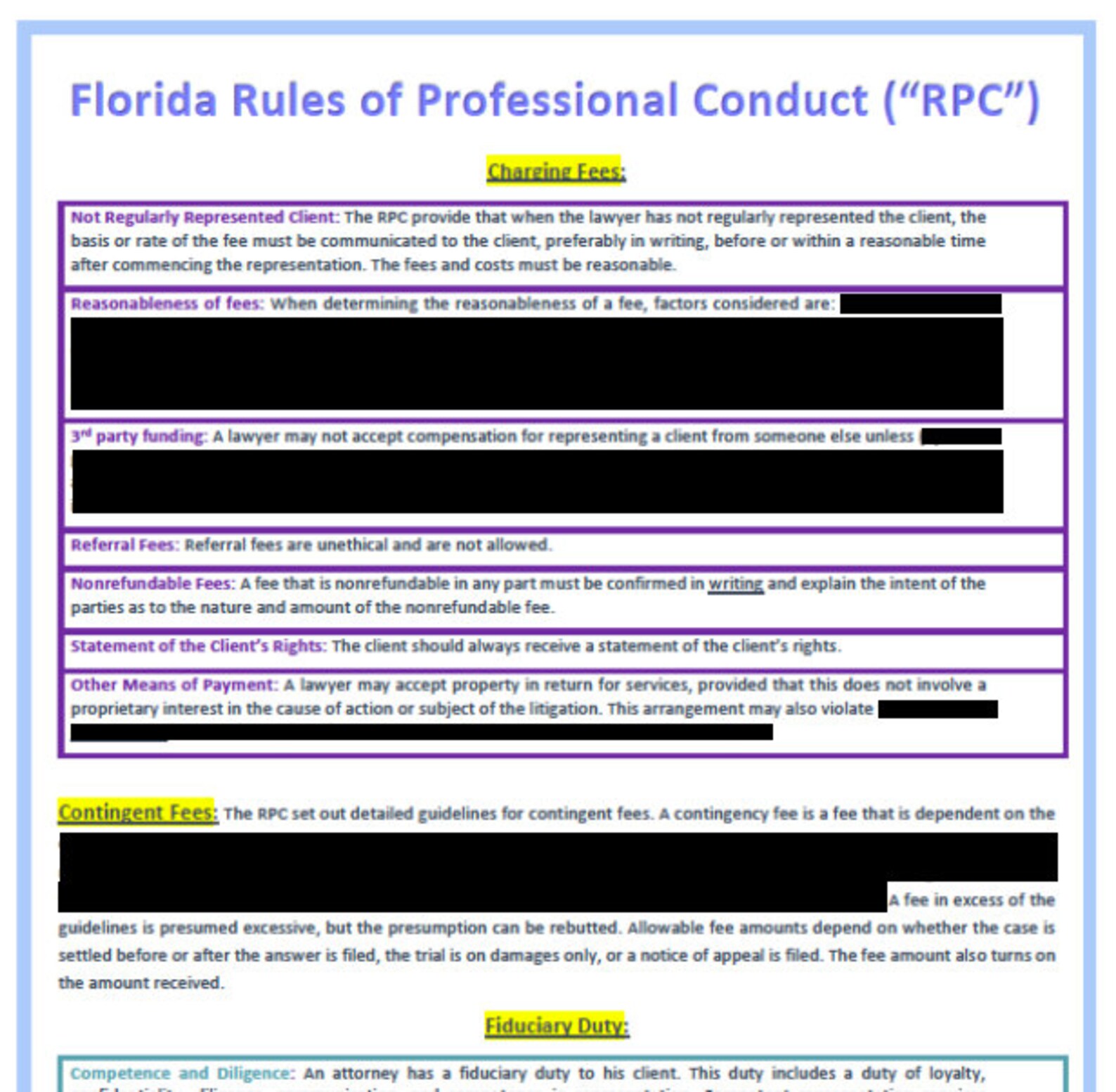 Florida Bar Examination Rules of Professional Conduct professional