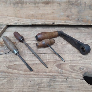 Vintage Set of Four Worn Wooden Handled Tools