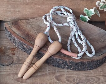 Vintage Toy Jump Rope, Skipping Rope with Wooden Handles, Exercise Toy from the 60s