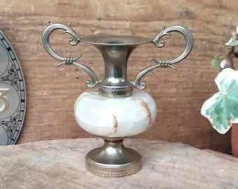Vintage Small Vase made of Natural Onyx and Metal in the shape of an Amphora