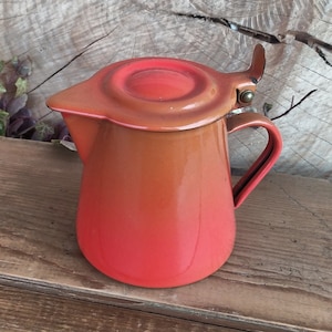 théière émaillée italienne vintage, théière orange, petite casserole pour l'eau bouillante