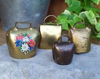 Vintage cowbells, set of 4 small metal bells