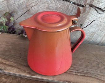 Vintage Italian enamel teapot, orange teapot, small pot for boiling water