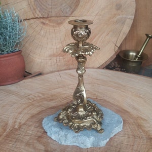 Vintage baroque style brass bronze candle holder, mid century home decor