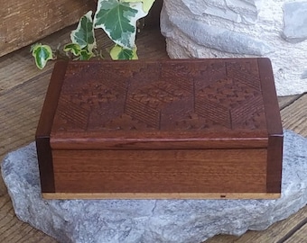 Vintage Carved Wood Box, Small Jewelry Box