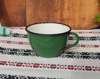 Vintage Green Enamel Mug, Old Enameled Cup/Pot, made in Yugoslavia