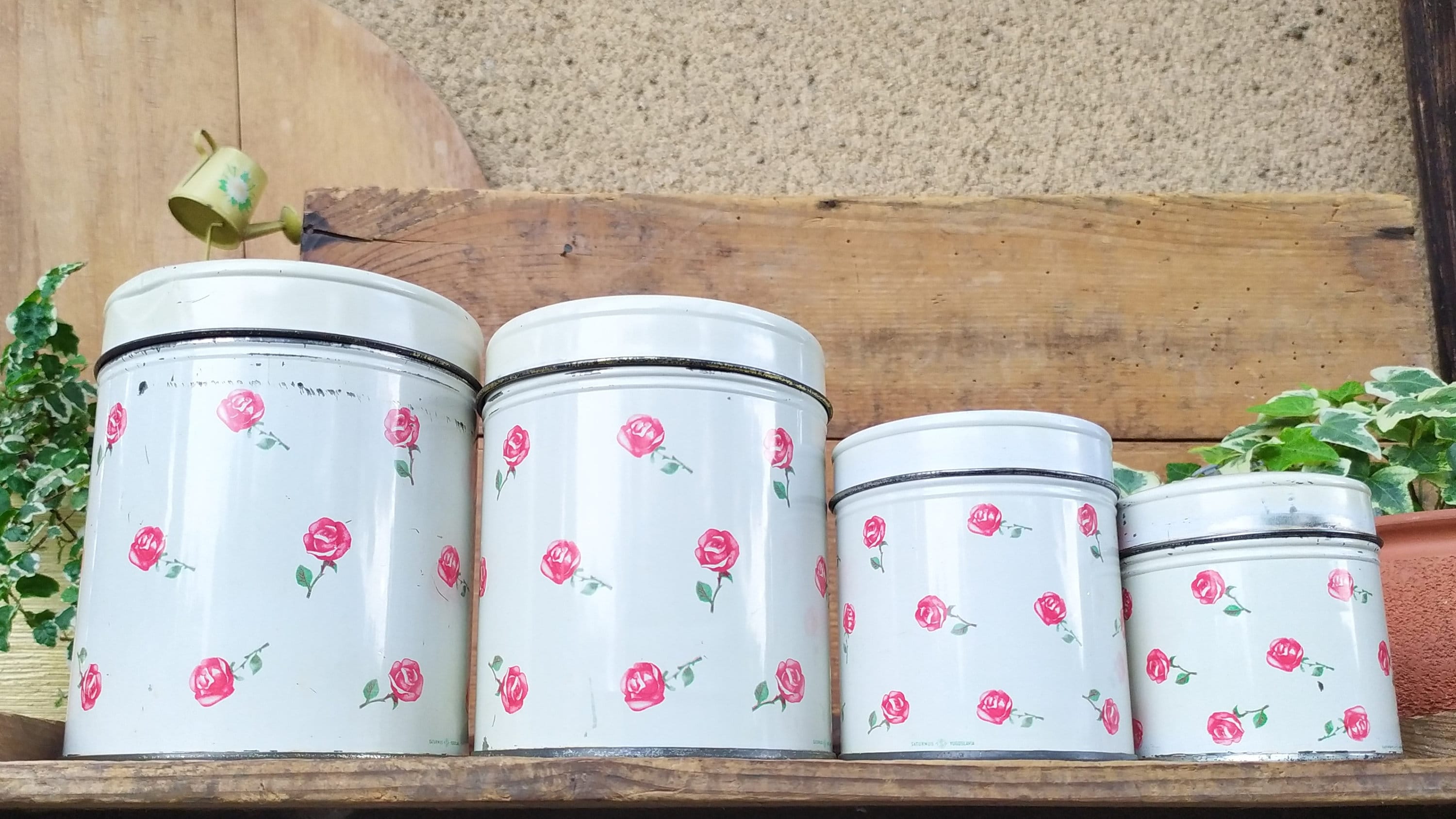 Vintage Tin Kitchen Canister Set With Roses Kitchen - Etsy