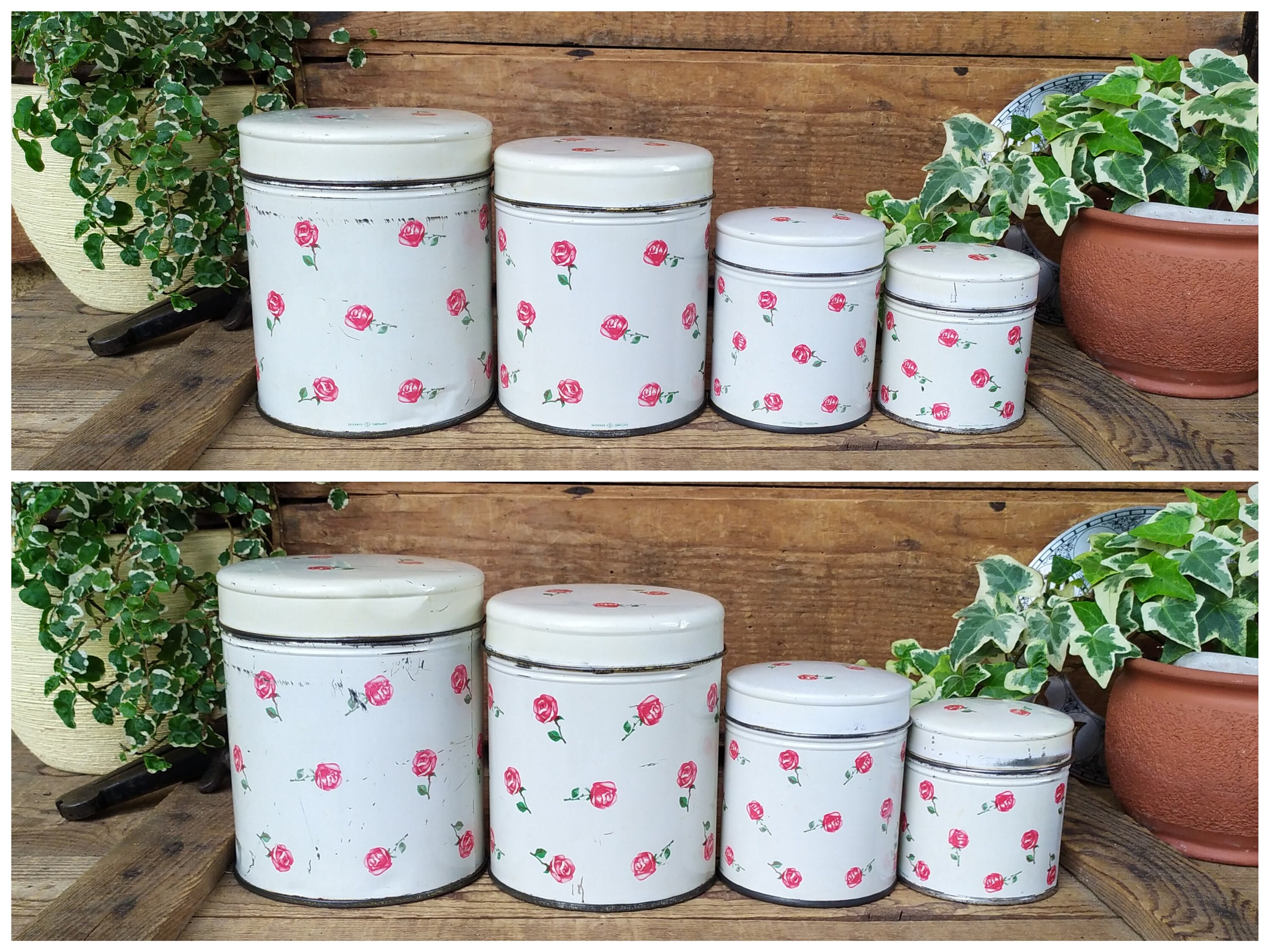 Vintage Tin Kitchen Canister Set With Roses Kitchen - Etsy