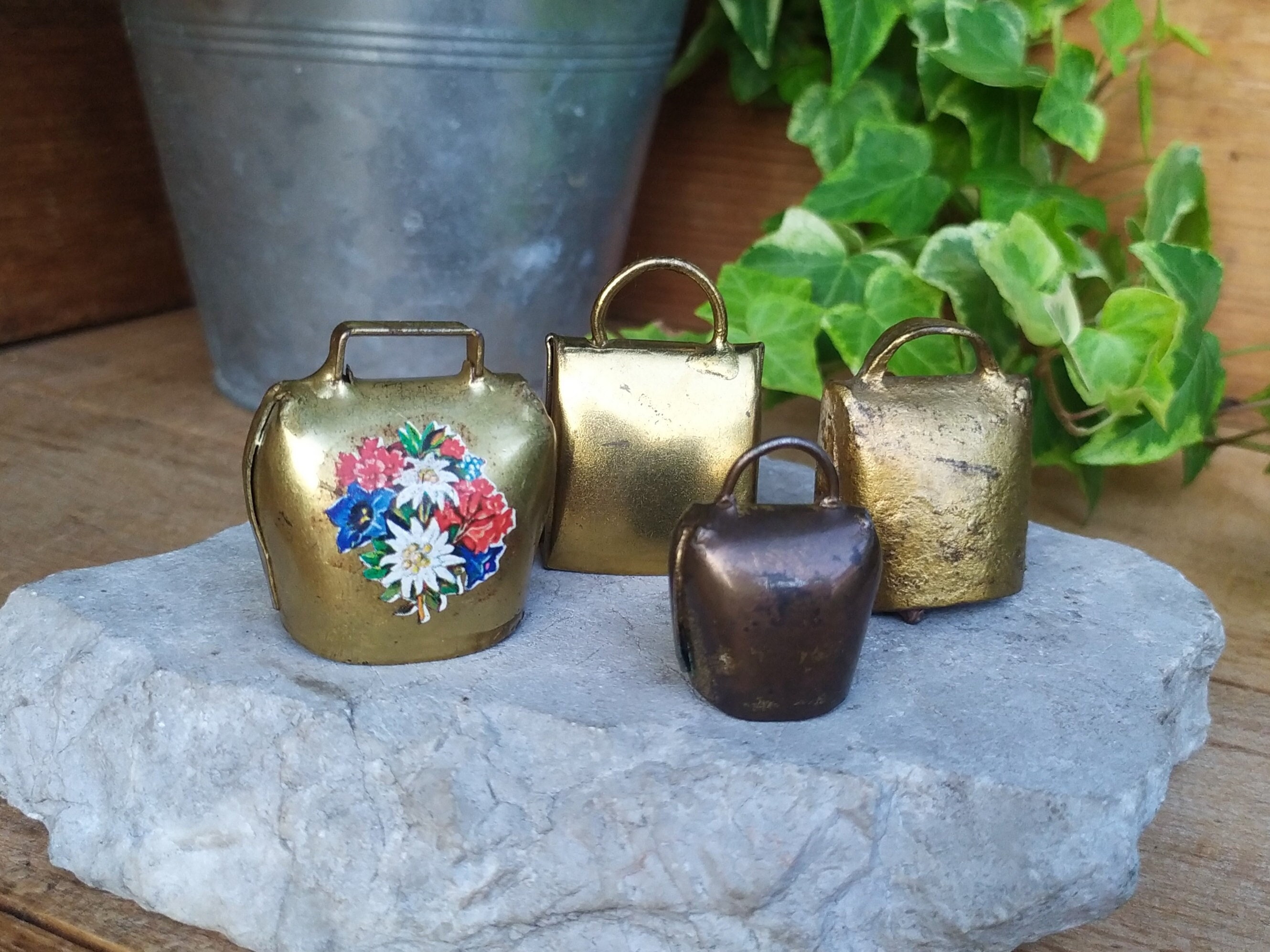 Vintage cowbells, set of 4 small metal bells