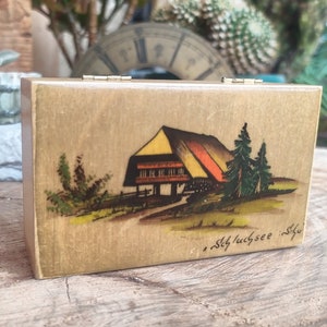 Caja de sellos vintage, recuerdo de madera de Schluchsee, Alemania