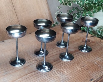 Antique WMF Set of 6 Silver Plated Long Stem Liquor Goblet, 1910-1930