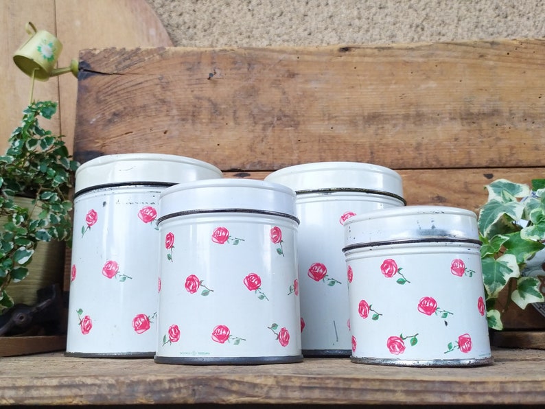 Vintage Tin Kitchen Canister Set With Roses Kitchen - Etsy