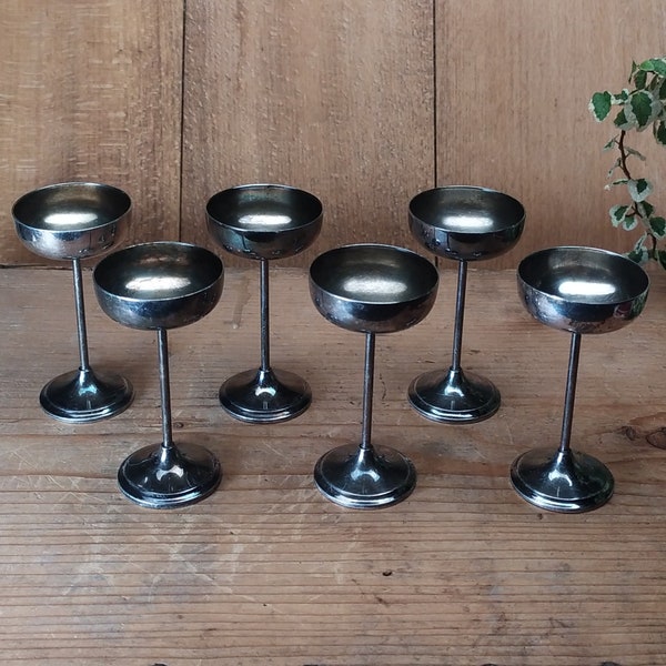 Antique WMF Set of 6 Silver Plated Long Stem Liquor Goblet, 1910-1930