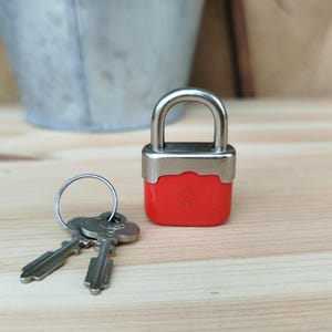 Vintage Trelock mini lock, red padlock with two keys