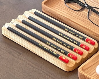 Oak Wood Pen Tray | Desk Pencil Organizer