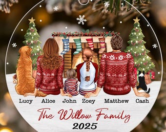 Custom Family With Pets Ornament 2025, Family With Kids And Dogs Ornament, Family With Dog And Cat Ornament, Family Christmas Ornament