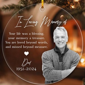 Personalized Dad Memorial Christmas Ornament 2024, In Loving Memory Of Dad Ornament, Loss Of Dad Ornament With Photo, Loss Of Father Gift