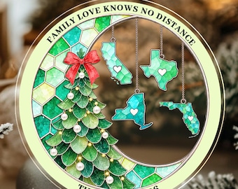 Personalized Family Love Knows No Distance Christmas Acrylic Ornament, Custom State Hanging Keepsake