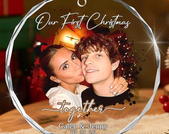 Personalized Our First Christmas Together Couple Glass Ornament, Couple Photo Keepsake