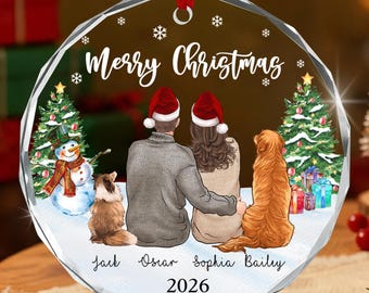 Personalized Couple With Pets Ornament, Christmas Together Keepsake Gift for Cat and Dog Lovers