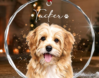 Personalized Dog Christmas Photo Ornament, Pet Portrait Glass Ornament
