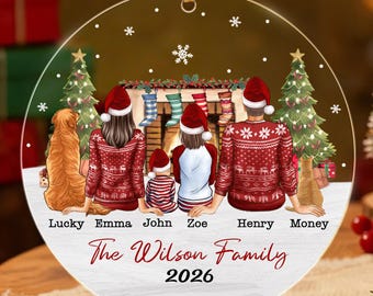 Personalized Family With Pet Ornament 2026, Custom Names Christmas Ornament, Dog Cat Family Keepsake