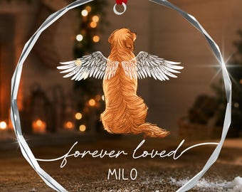 Custom Dog Christmas Memorial Ornament 2026,  Forever Loved Dog with Angel Wings Glass Ornament