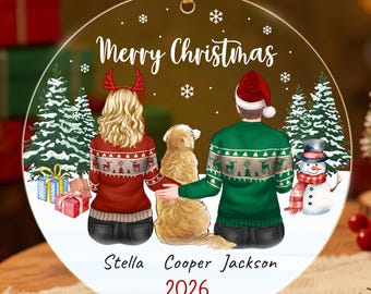 Personalized Family With Dog Ornament 2026, Custom Names Christmas Ornament, Couple With Pet Keepsake