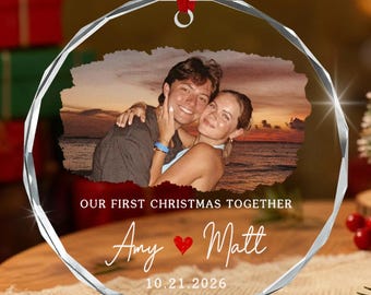 Personalized Our First Christmas Together Ornament, Couple Watercolor Photo Couple Keepsake