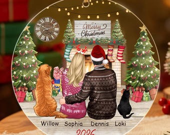 Personalized Family With Pet Ornament 2026, Family Christmas Ornament with Pet Names, Couple with Pet Ornament