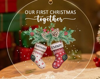 Personalized Our First Christmas Couple Ornament, Stockings Acrylic Ornament
