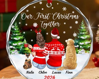Personalized  Our First Christmas Together Ornament Gift For Couple, Couple with Dog Ornament