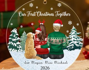 Personalized Family With Pet Ornament 2026, First Christmas Together Ornament with Dogs, Family Christmas Ornament with Pet and Children