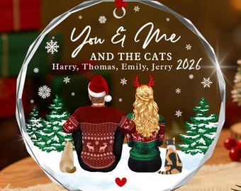 Personalized Couple with Cat Ornament, Couple with Pet Ornament,  First Christmas Together Keepsake