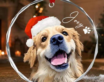 Custom Dog Photo Christmas Ornament, Golden Retriever Dog Xmas Ornament