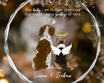 Personalized Dog Christmas Memorial Ornament, Angel Wings With Halo Circle Glass Keepsake