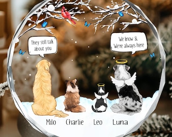 Personalized Dog Christmas Memorial Ornament, They Still Talk About You Circle Glass Keepsake