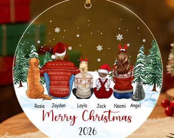 Personalized Family With Pet Ornament 2026, Custom Family Christmas Ornament with Pets, Personalized Holiday Ornament for Pet Lovers
