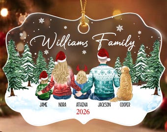 Personalized Family With Pet Ornament 2026, Custom Names Christmas Keepsake With Kids and Dog