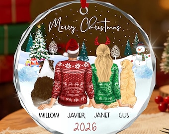 Personalized Couple with Pets Christmas Ornament, Custom Names & Year (2026)