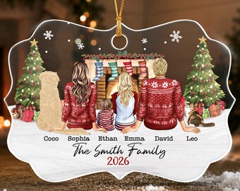 Personalized Family With Pet Ornament, Custom Christmas Holiday Keepsake