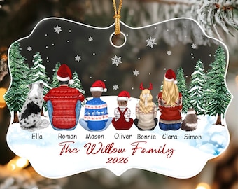 Personalized Family With Pet Ornament, Custom Winter Family Members Keepsake