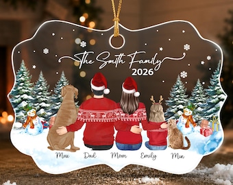 Personalized Family Ornament With Pets, Christmas Kids & Pets Keepsake