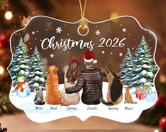 Custom Family with Pets Ornament, Custom Christmas Ornament, with Kids, Dogs and Cats