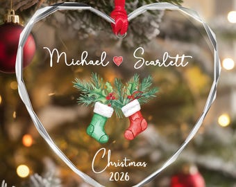 Personalized Christmas Stockings Couple Together Heart Glass Ornament