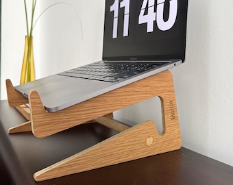 Support d’ordinateur portable en bois | Idées cadeaux de Noël pour petit ami | Support MacBook Pro | Bois de support vertical | Support pour ordinateur portable pour bureau