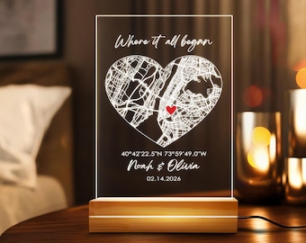 Personalized Valentine Gifts For Him Boyfriend, Custom Where It All Began Map Night Light